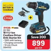 ryobi - XD-180 18 V Li-ion Cordless Driver Drill Starter Kit