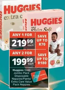 Huggies - Gold Jumbo Pack Disposable Nappies/Pants/ Extra Care Value Pack Nappies