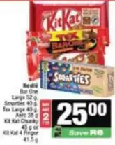 Kit Kat - Bar One, Smarties, Tex Large, Aero, Chunky, 4 Finger