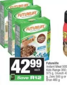 FutureLife - Instant Meal 500, Kids Range 350, 375 g. Crunch 42 g. Zero 500 g or Bran 460 g