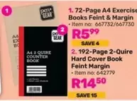 72-Page A4 Exercise Books Feint & Margin, 192-Page 2-Quire Hard Cover Book Feint Margin
