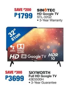 Sinotec - HD Google TV STL-32G2, Full HD Google TV 43E5500H