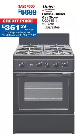 Univa - Black 4-Burner Gas Stove UG0168-1