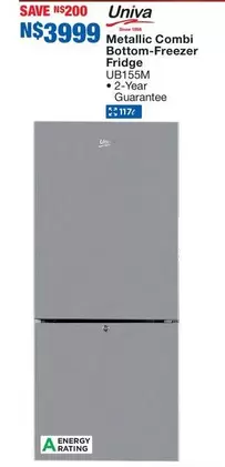Univa - Metallic Combi Bottom-Freezer Fridge UB155M