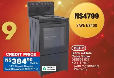 Defy - Black 4-Plate Cable Stove DSS556 521