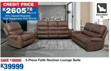 Total - 3-Piece Faith Recliner Lounge Suite