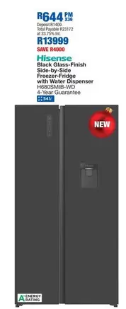 Hisense - Black Glass-Finish Side-by-Side Freezer-Fridge with Water Dispenser HEROSMIB-WD