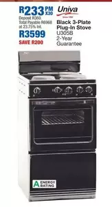 Univa - Black 3-Plate Plug-In Stove U305B
