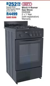 Defy - Black 4-Burner Gas Stove DGS568