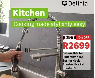 Delinia - Kitchen Sink Mixer Tap Spring Brush Nickel