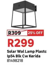 Solar Wal Lamp Plastc Ip54 Blk Cw Kerida