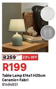 Table Lamp E14x1 H25cm Ceramic+ Fabri