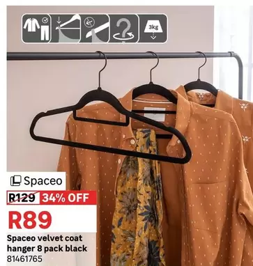 Spaceo - Spaceo Velvet Coat Hanger 8 Pack Black
