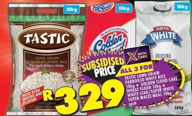 Tastic - Long Grain Parboiled White Rice, Cloud Cake Wheat Flour, Star/Super White Super Maize Meal