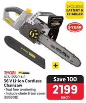 ryobi - XCS-355 PLUS 36 V Li-ion Cordless Chainsaw