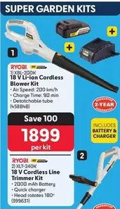 ryobi - 18 V Li-ion Cordless Blower Kit, 18 V Cordless Line Trimmer Kit
