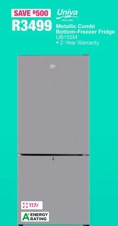 Univa - Metallic Combi Bottom-Freezer Fridge UB155M
