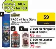 shield - Tyre Gloss, Miraplate Liquid, Leather Cream