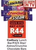Cadbury - Lunch Bar/P.S/5 Star/Astros/Crunchie Chocolate Bars