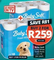 Baby Soft - 2-Ply White Toilet Rolls