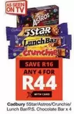 Cadbury - 5Star/Astros/Crunchie/Lunch Bar/P.S. Chocolate Bar