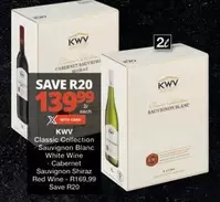 KWV - Classic Collection Sauvignon Blanc White Wine Cabernet Sauvignon Shiraz Red Wine