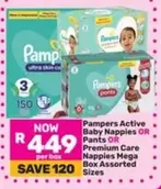 Pampers - Active Baby Nappies OR Pants OR Premium Care Nappies Mega Box Assorted Sizes