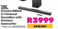 jbl - Cinema SB560 3.1 Channel Soundbar with Wireless Subwoofer
