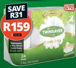 Twinsaver - 2-Ply White Toilet Rolls