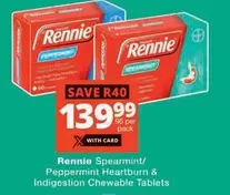 Rennie - Spearmint/ Peppermint Heartburn & Indigestion Chewable Tablets