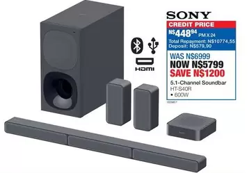 Sony - 5.1-Channel Soundbar HT-S40R