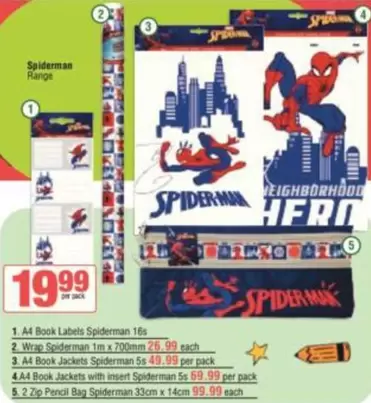 Spiderman - A4 Book Labels, Wrap, A4 Book Jackets, 2 Zip Pencil Bag