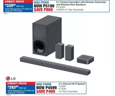 LG - 5.1-Channel Soundbar with Wireless Subwoofer and Wireless Rear Speakers HT-S40R