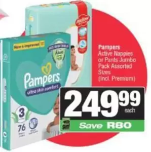 Pampers - Active Nappies or Pants Jumbo Pack Assorted Sizes