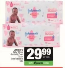 Johnson's - Baby Wipes Gentle All Over 72s or Extra Sensitive 56s
