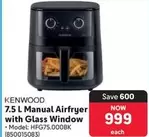 Kenwood - 7.5 L Manual Airfryer with Glass Window
