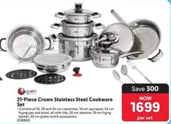 Crown - 21-Piece Stainless Steel Cookware Set