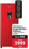 Hisense - 177 L Single Door Fridge with Water Dispenser