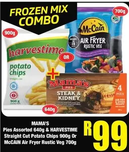 Frozen - Pies Assorted & HARVESTIME Straight Cut Potato Chips Or MCCAIN Air Fryer Rustic Veg