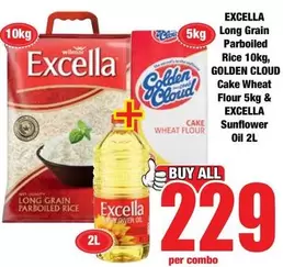 Excella - Long Grain Parboiled Rice 10kg, Cake Wheat Flour 5kg & Sunflower Oil 2L