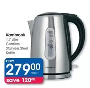 Kambrook - 1.7 Litre Cordless Stainless Steel Kettle