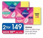 Libresse - Ultra+ or Ultra Long+ Pads with Wings