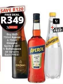 Cinzano - 750ml Aperol & 750ml  Spritz & 1 Schweppes