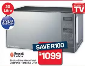 Russell Hobbs - 20 Litre Silver Mirror Finish Electronic Microwave Oven