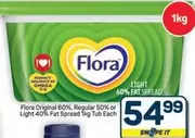 Flora - Original 60%, Regular 50% or Light 40% Fat Spread 1kg Tub Each