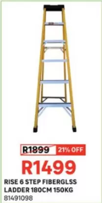 RISE 6 STEP FIBERGLSS LADDER 180CM 150KG
