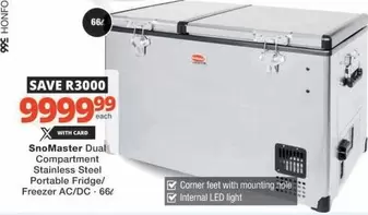 Snomaster - Dual Compartment Stainless Steel Portable Fridge/ Freezer AC/DC-66