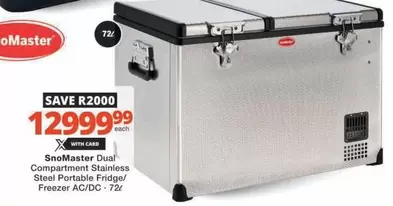 Snomaster - Dual Compartment Stainless Steel Portable Fridge/ Freezer AC/DC-72