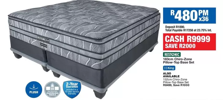 Restonic - 183cm Chiro-Zone Pillow-Top Base Set