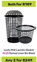 Midi Laundry Basket PLUS Domed Linen Bin Black